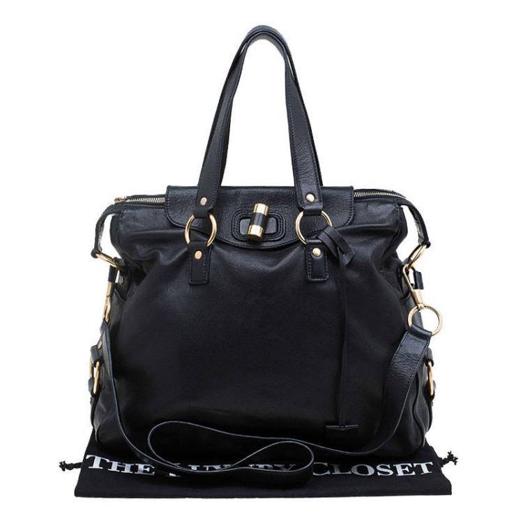 Pre Owned Saint Laurent Paris Black Leather Medium Rive Gauche Tote