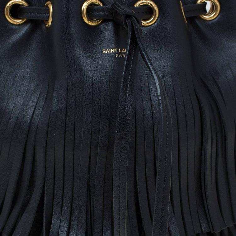 Pre Owned Saint Laurent Paris Black Leather Small Emmanuelle Fringed Bucket Bag