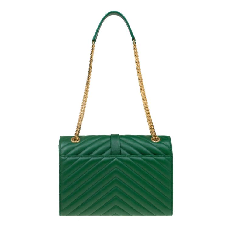 Pre Owned Saint Laurent Paris Green Leather Medium Cassandre Flap Bag