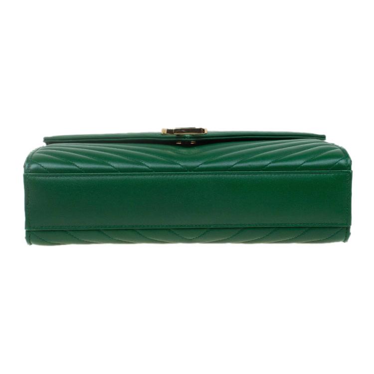 Pre Owned Saint Laurent Paris Green Leather Medium Cassandre Flap Bag