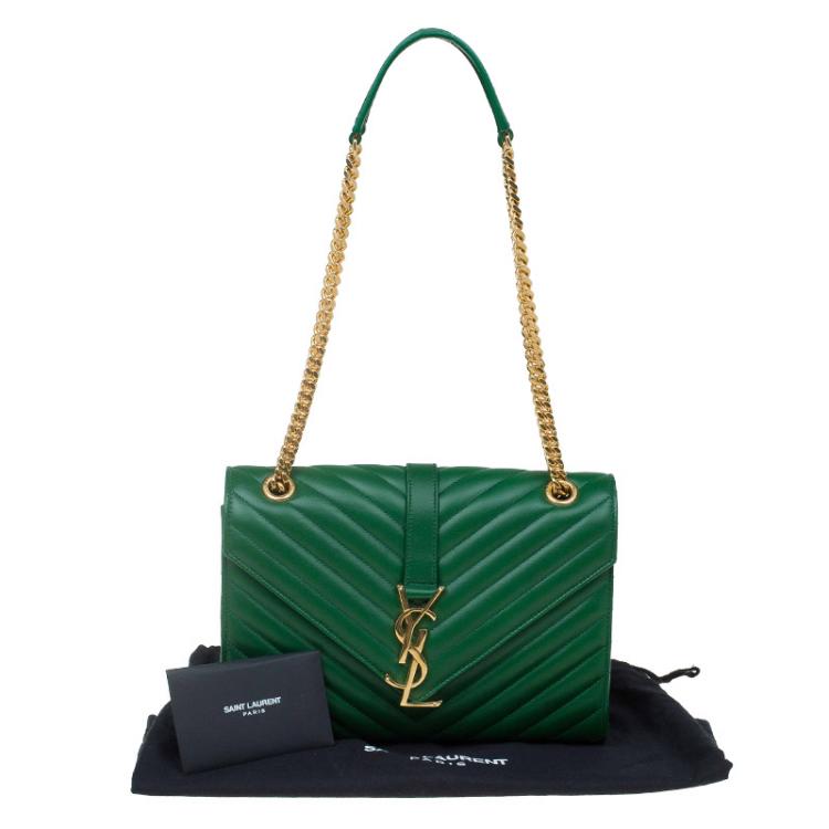 Pre Owned Saint Laurent Paris Green Leather Medium Cassandre Flap Bag