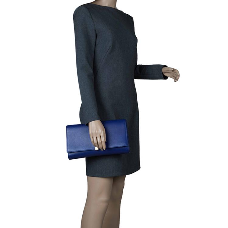 Pre Owned Saint Laurent Paris Blue Leather Large Chyc Clutch