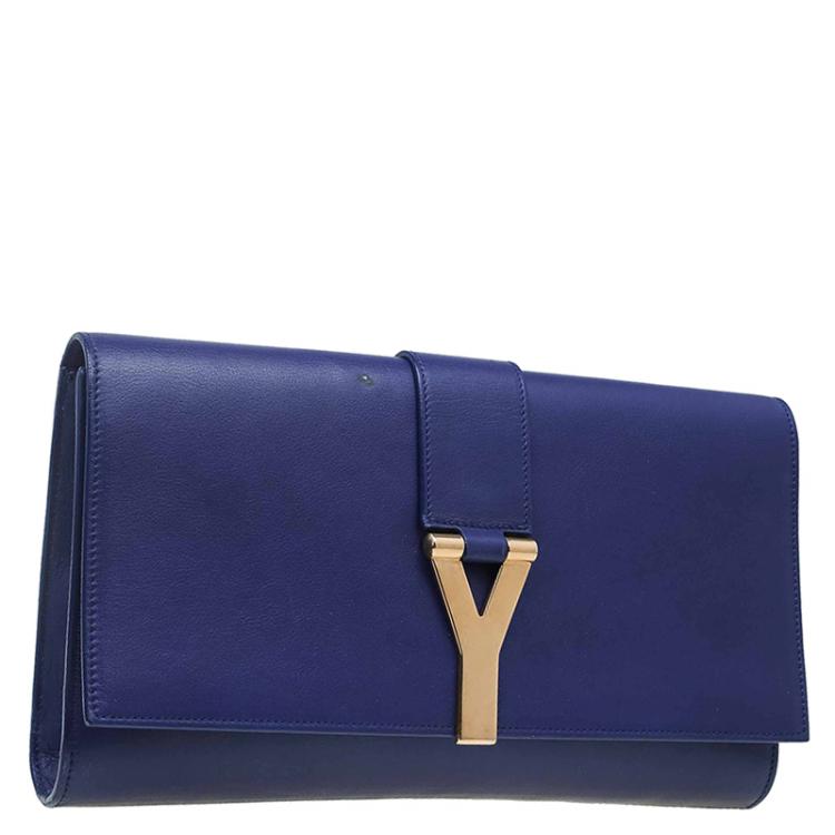 Pre Owned Saint Laurent Paris Blue Leather Large Chyc Clutch