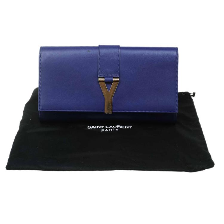 Pre Owned Saint Laurent Paris Blue Leather Large Chyc Clutch