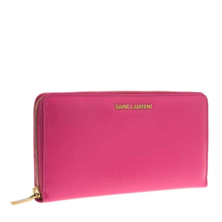 Pre Owned Saint Laurent Pink Patent Zip Around Wallet 