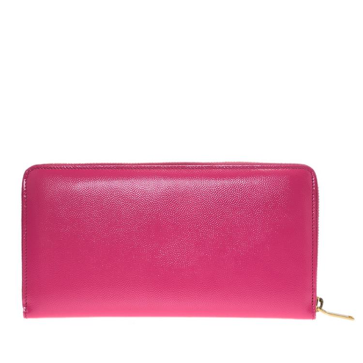 Pre Owned Saint Laurent Pink Patent Zip Around Wallet 