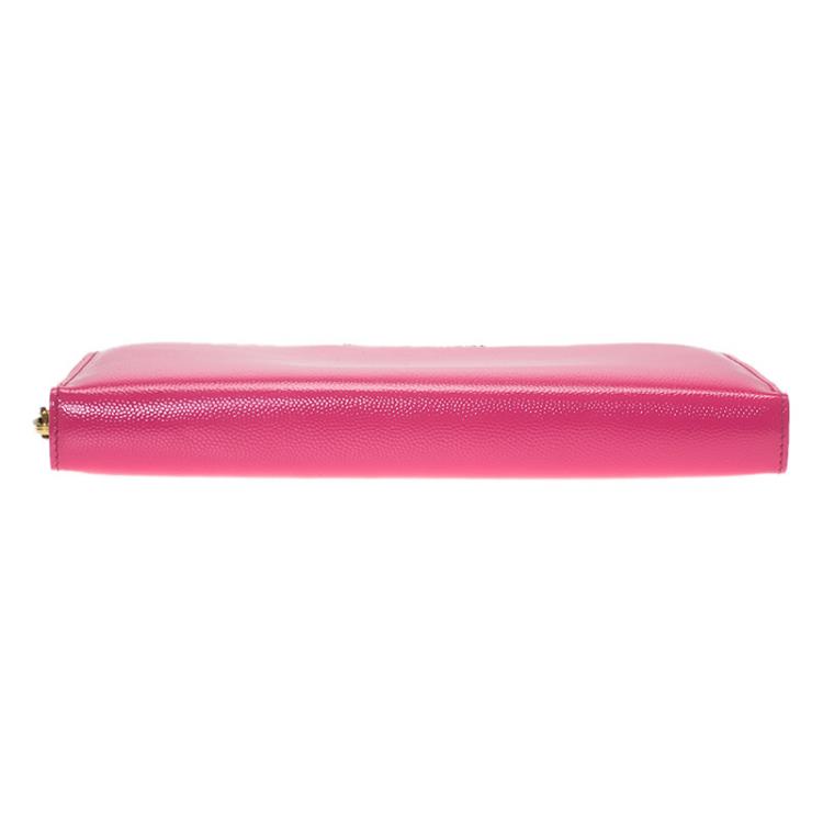 Pre Owned Saint Laurent Pink Patent Zip Around Wallet 