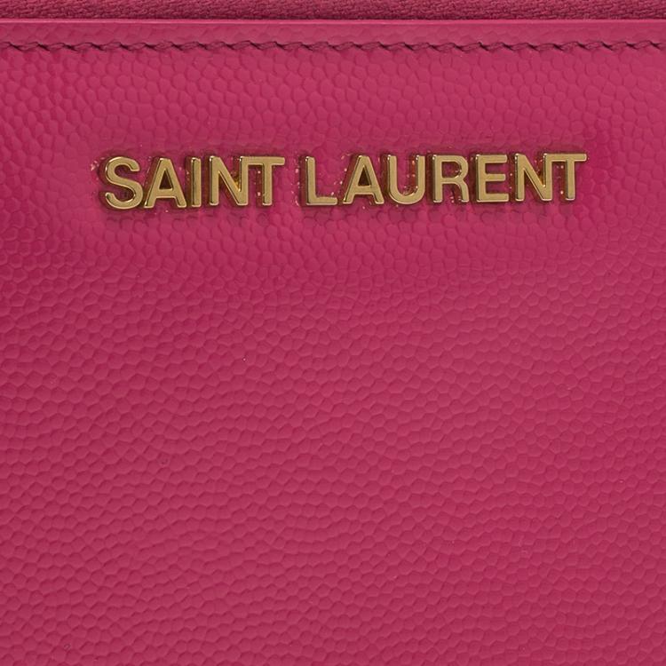 Pre Owned Saint Laurent Pink Patent Zip Around Wallet 
