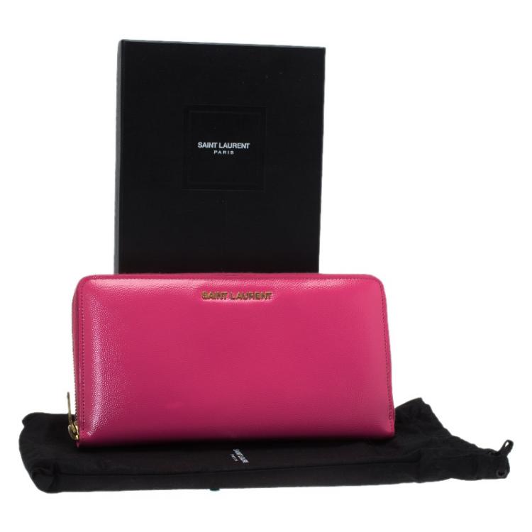 Pre Owned Saint Laurent Pink Patent Zip Around Wallet 