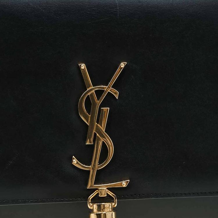 Pre Owned Saint Laurent Paris Black Leather Medium Tassel Crossbody Bag
