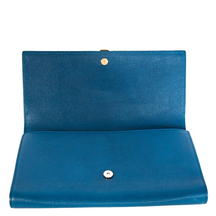 Pre Owned Saint Laurent Blue Leather Chyc Clutch