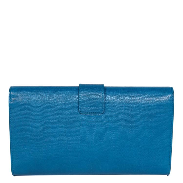 Pre Owned Saint Laurent Blue Leather Chyc Clutch