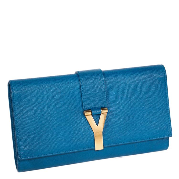 Pre Owned Saint Laurent Blue Leather Chyc Clutch