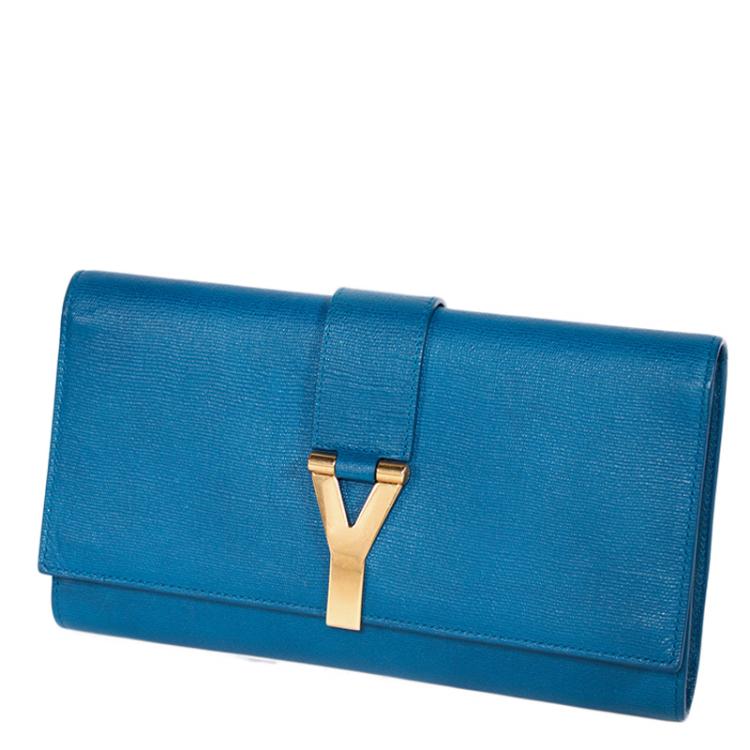 Pre Owned Saint Laurent Blue Leather Chyc Clutch