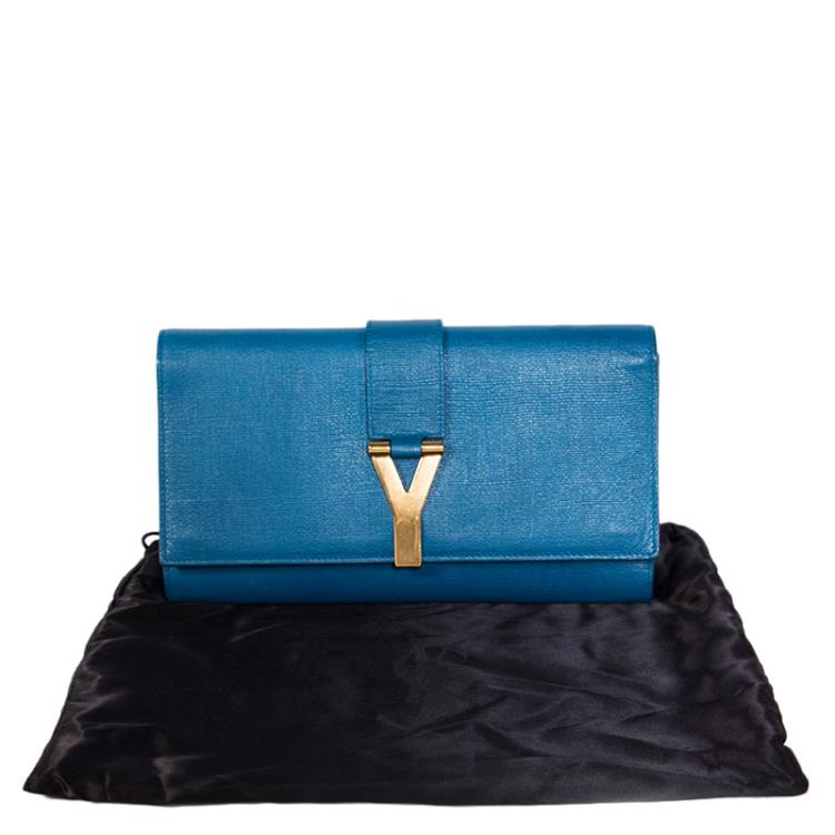 Pre Owned Saint Laurent Blue Leather Chyc Clutch
