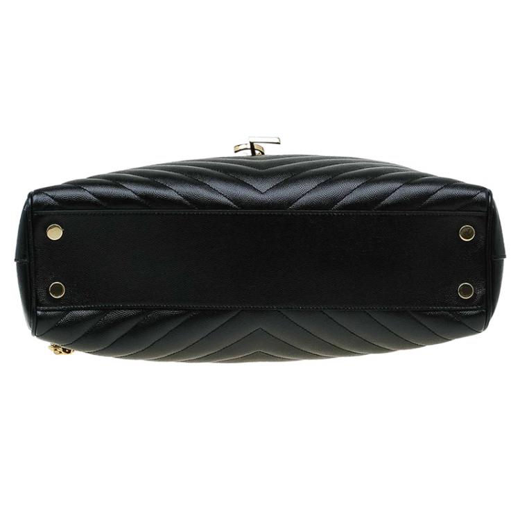 Pre Owned Saint Laurent Paris Black Matelasse Leather Cassandre Shopper Tote