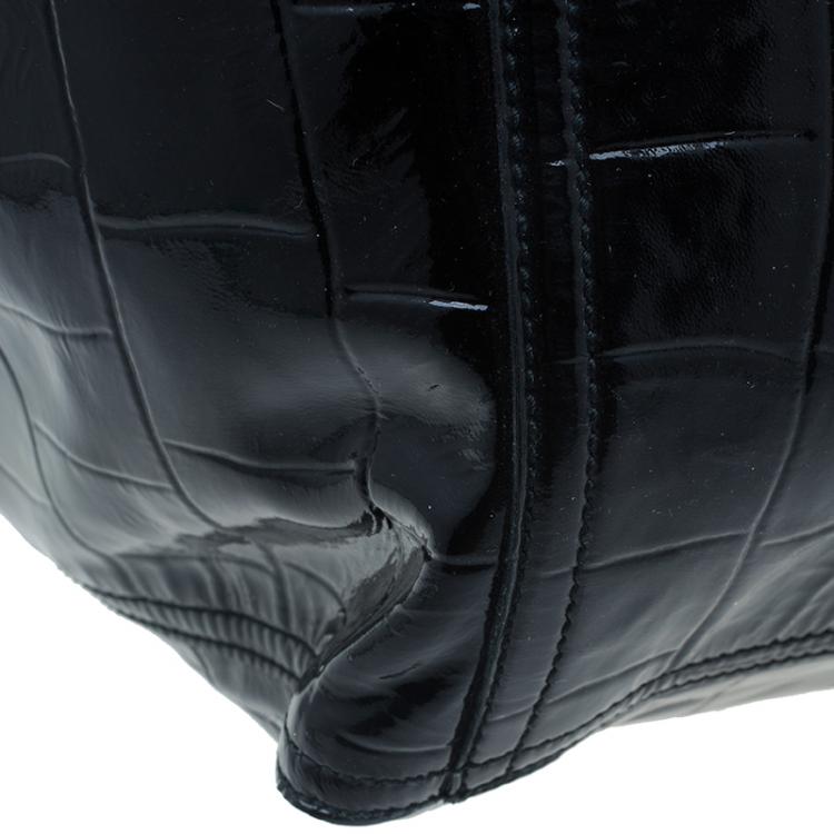 Pre Owned Saint Laurent Paris Black Croc Embossed Patent Leather Medium Downtown Tote