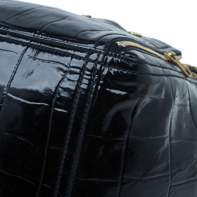 Pre Owned Saint Laurent Paris Black Croc Embossed Patent Leather Medium Downtown Tote