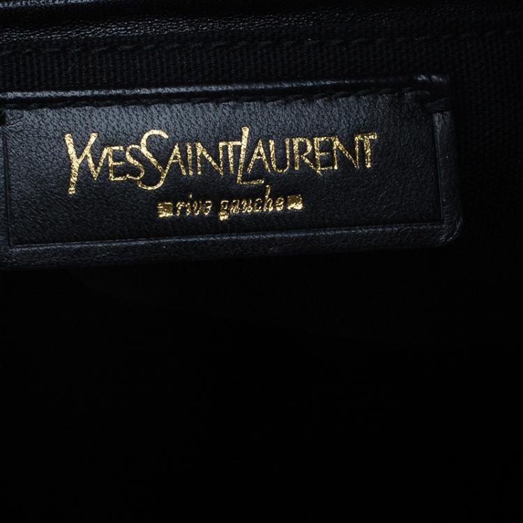 Pre Owned Saint Laurent Paris Black Croc Embossed Patent Leather Medium Downtown Tote