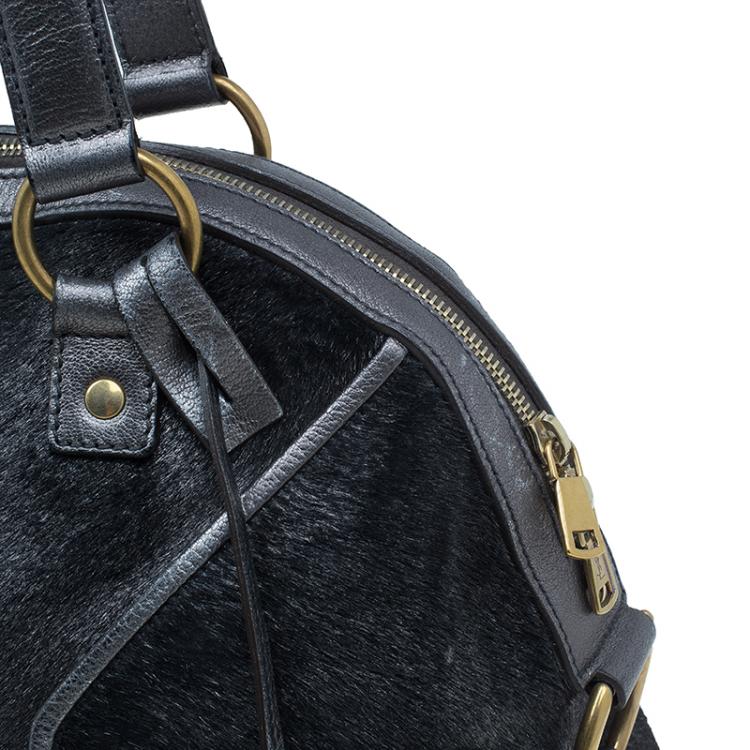 Pre Owned Saint Laurent Paris Metallic Grey Pony Hair Muse Tote