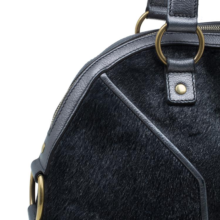 Pre Owned Saint Laurent Paris Metallic Grey Pony Hair Muse Tote