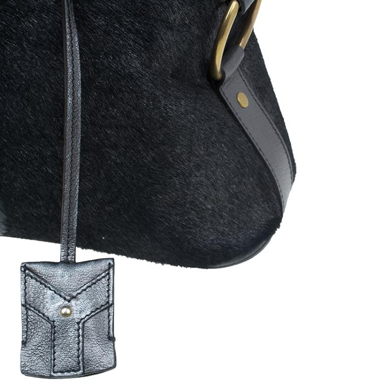 Pre Owned Saint Laurent Paris Metallic Grey Pony Hair Muse Tote