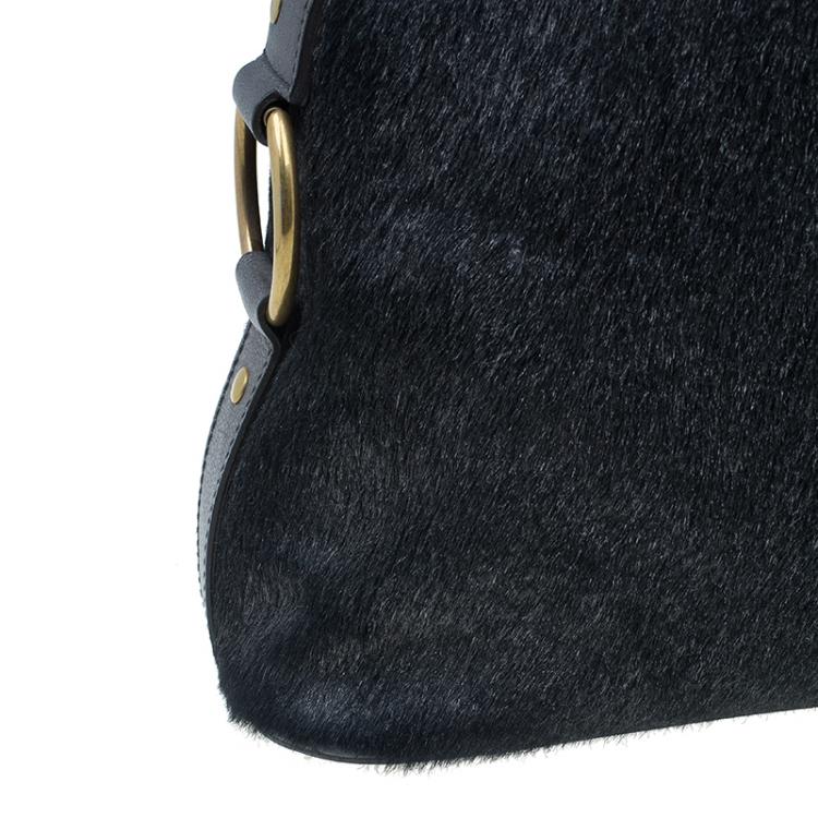 Pre Owned Saint Laurent Paris Metallic Grey Pony Hair Muse Tote