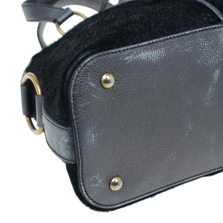 Pre Owned Saint Laurent Paris Metallic Grey Pony Hair Muse Tote