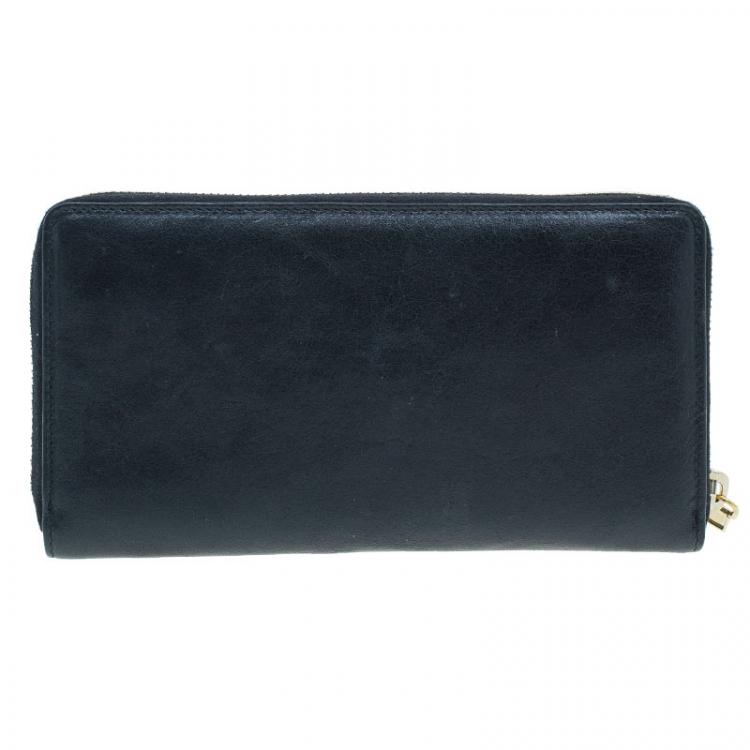 Pre Owned Saint Laurent Paris Black Y-Mail Patent Zip Wallet 