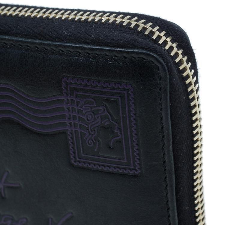 Pre Owned Saint Laurent Paris Black Y-Mail Patent Zip Wallet 