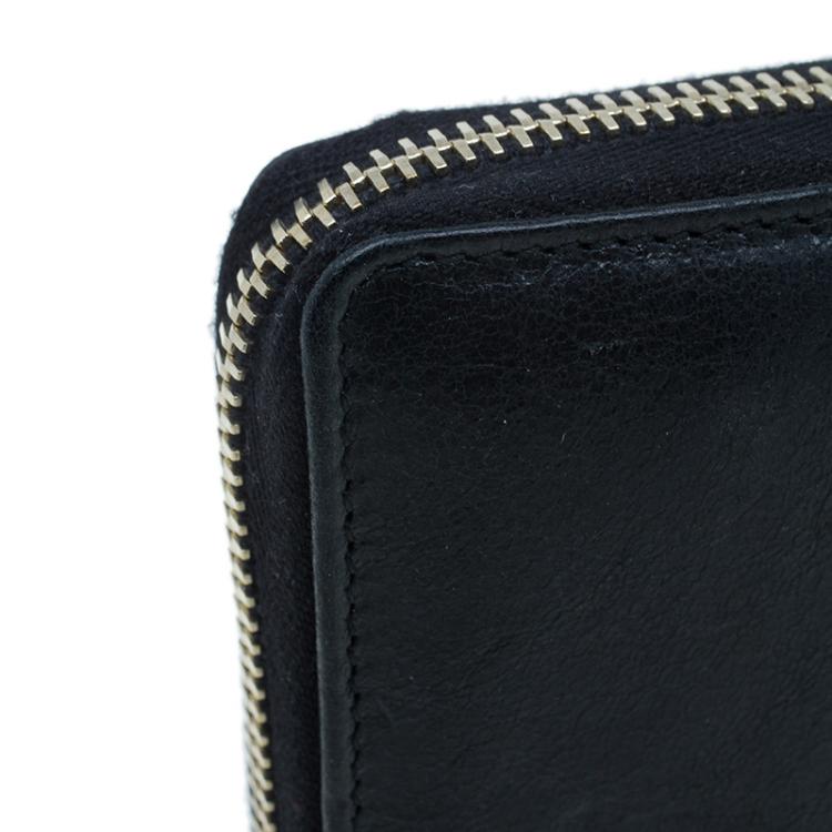Pre Owned Saint Laurent Paris Black Y-Mail Patent Zip Wallet 