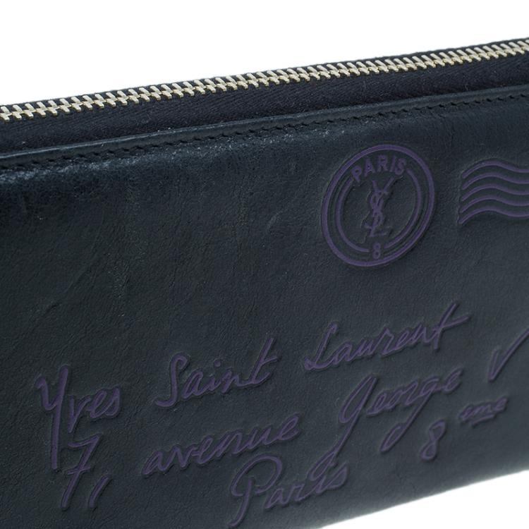 Pre Owned Saint Laurent Paris Black Y-Mail Patent Zip Wallet 