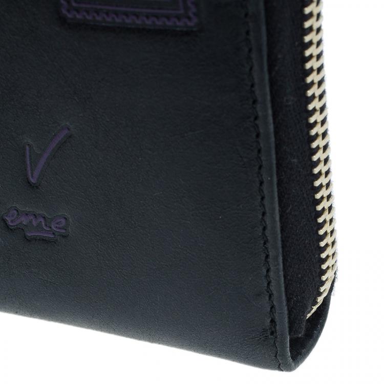 Pre Owned Saint Laurent Paris Black Y-Mail Patent Zip Wallet 