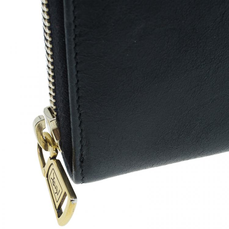 Pre Owned Saint Laurent Paris Black Y-Mail Patent Zip Wallet 
