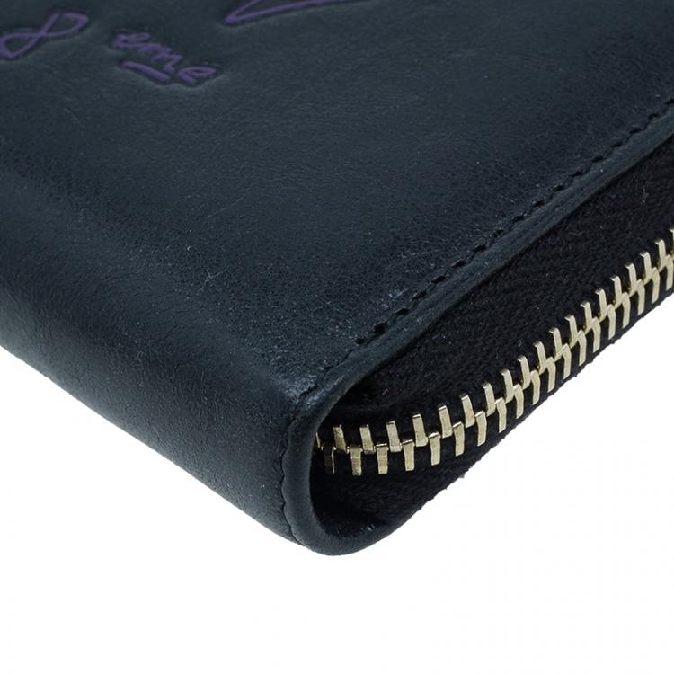 Pre Owned Saint Laurent Paris Black Y-Mail Patent Zip Wallet 