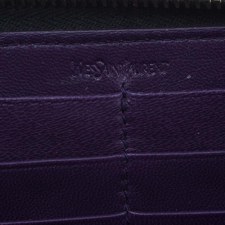 Pre Owned Saint Laurent Paris Black Y-Mail Patent Zip Wallet 