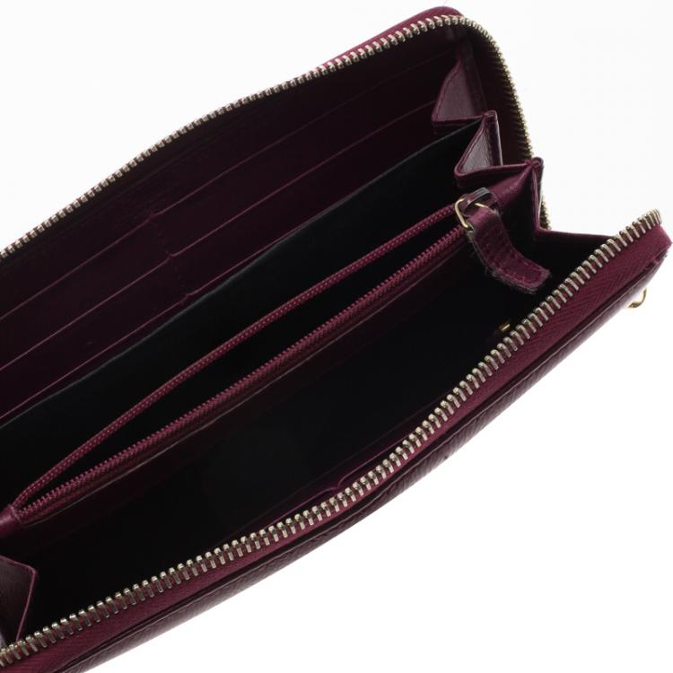 Pre Owned Saint Laurent Paris Purple Glazed Leather Bell De Jour Wallet