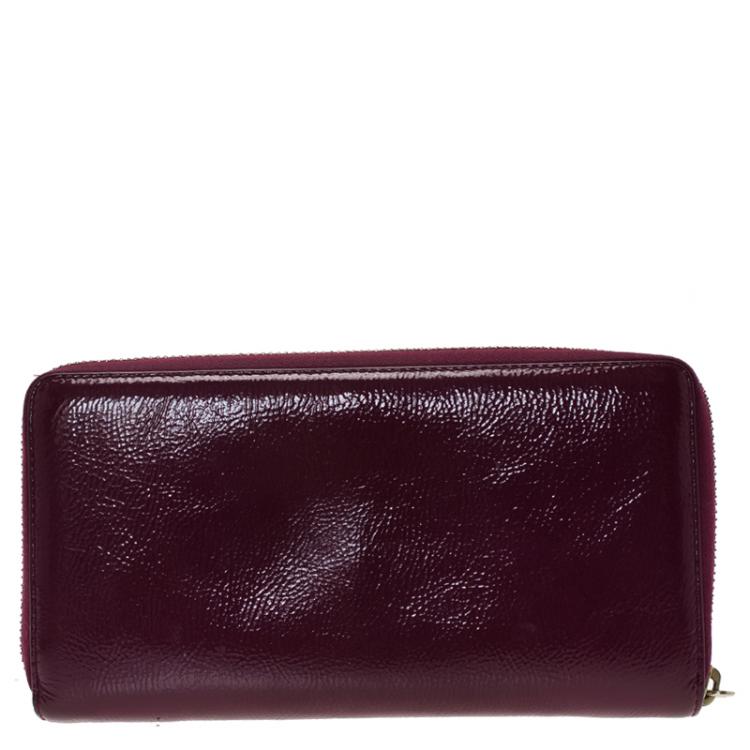 Pre Owned Saint Laurent Paris Purple Glazed Leather Bell De Jour Wallet