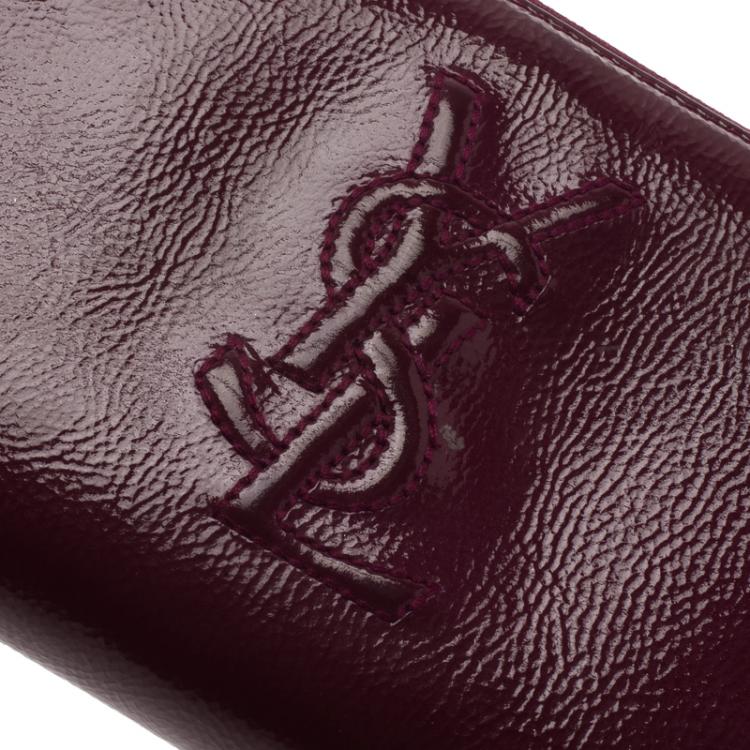Pre Owned Saint Laurent Paris Purple Glazed Leather Bell De Jour Wallet