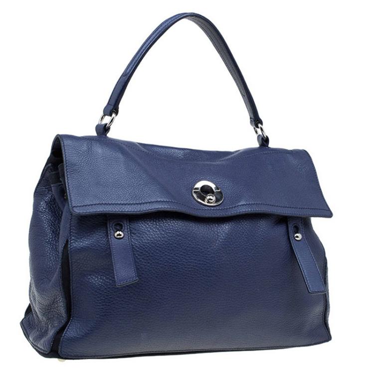 Pre Owned Saint Laurent Paris Navy Blue Leather large Muse Two Satchel