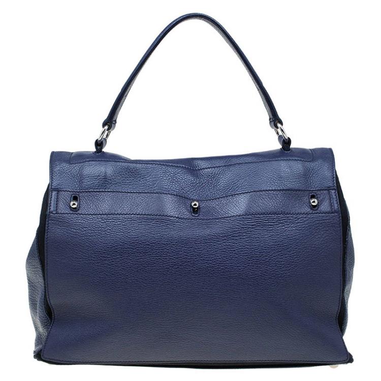 Pre Owned Saint Laurent Paris Navy Blue Leather large Muse Two Satchel