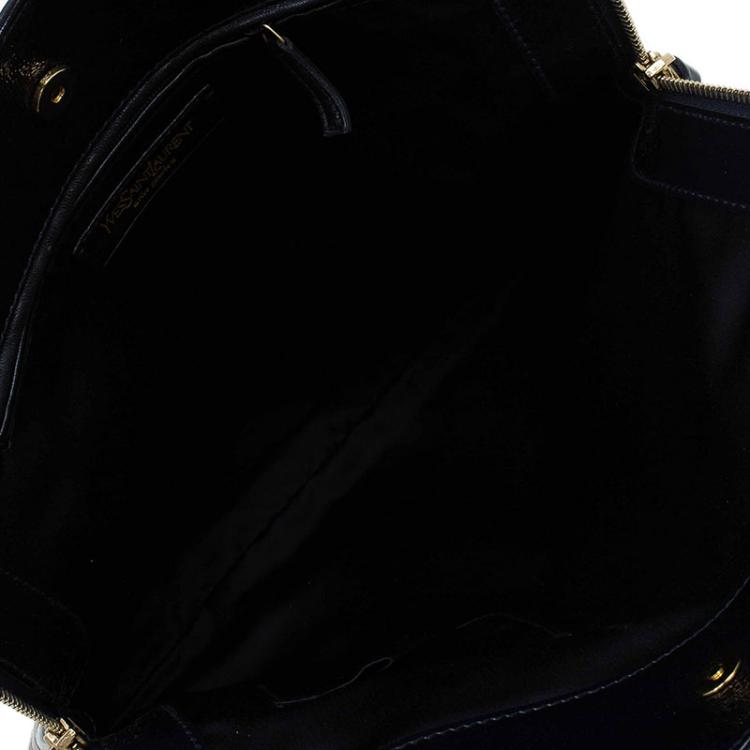 Pre Owned Saint Laurent Paris Black Glazed Leather Tribute Tote