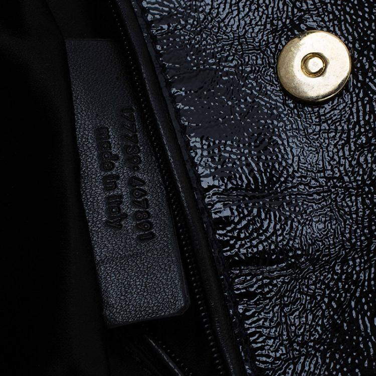 Pre Owned Saint Laurent Paris Black Glazed Leather Tribute Tote