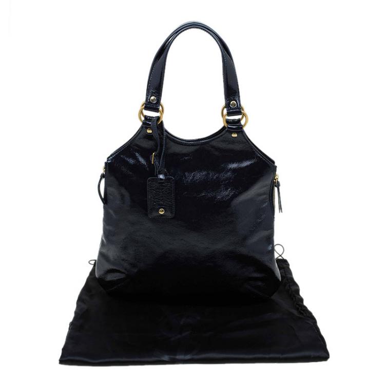 Pre Owned Saint Laurent Paris Black Glazed Leather Tribute Tote