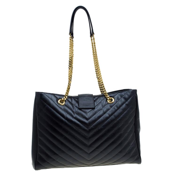 Pre Owned Saint Laurent Paris Black Matelasse Leather Cassandre Shopper Tote