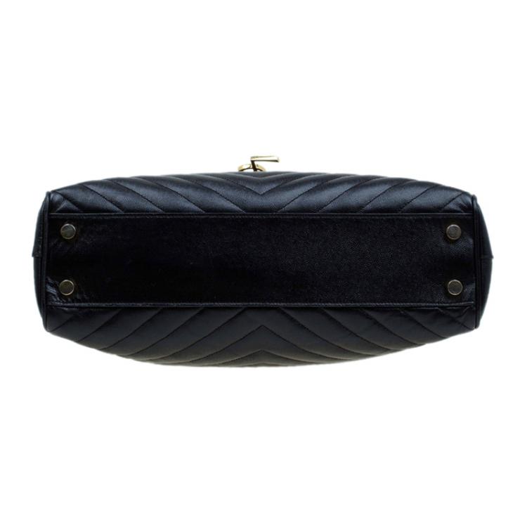 Pre Owned Saint Laurent Paris Black Matelasse Leather Cassandre Shopper Tote