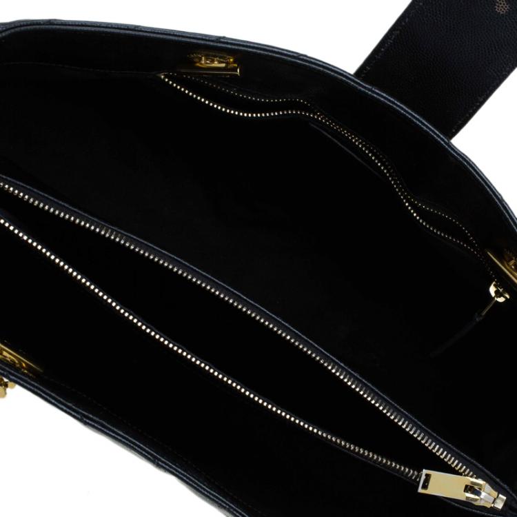 Pre Owned Saint Laurent Paris Black Matelasse Leather Cassandre Shopper Tote