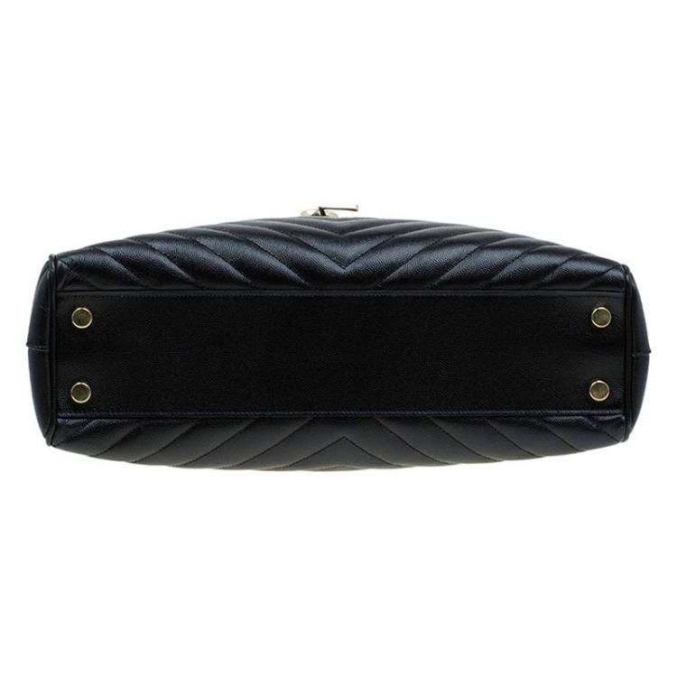 Pre Owned Saint Laurent Paris Black Matelasse Leather Cassandre Shopper Tote