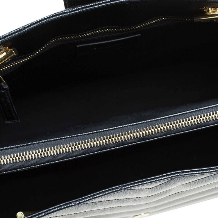Pre Owned Saint Laurent Paris Black Matelasse Leather Cassandre Shopper Tote