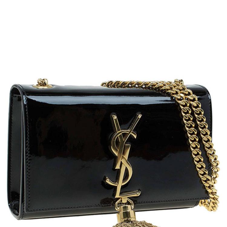 Pre Owned Saint Laurent Paris Black Patent Leather Small Tassel Crossbody Bag